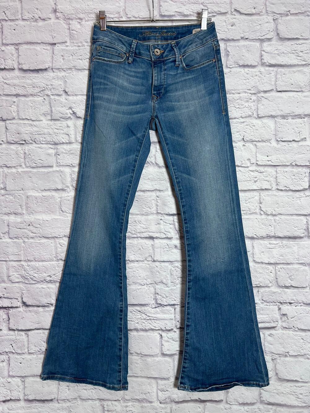 Mavi Peace Mid Rise Skinny Flare Jeans SIZE 25x32 Blue Wash Stretch Denim